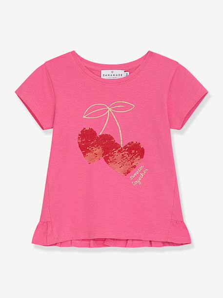 Fille-T-shirt, sous-pull-T-shirt motif sequins fille DANAMADE, inscription dorée