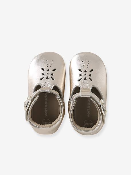 Chaussons bébé cuir blanc+or 9 - vertbaudet enfant 
