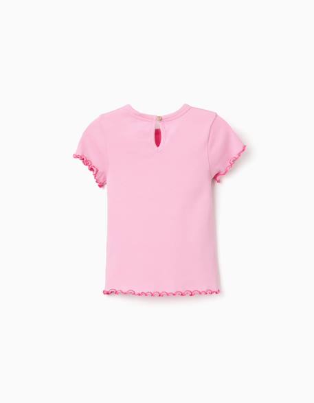 T-shirt côtelé à extrémités ondulées Beige clair+Rose 6 - vertbaudet enfant 