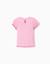 T-shirt côtelé à extrémités ondulées Beige clair+Rose 6 - vertbaudet enfant 