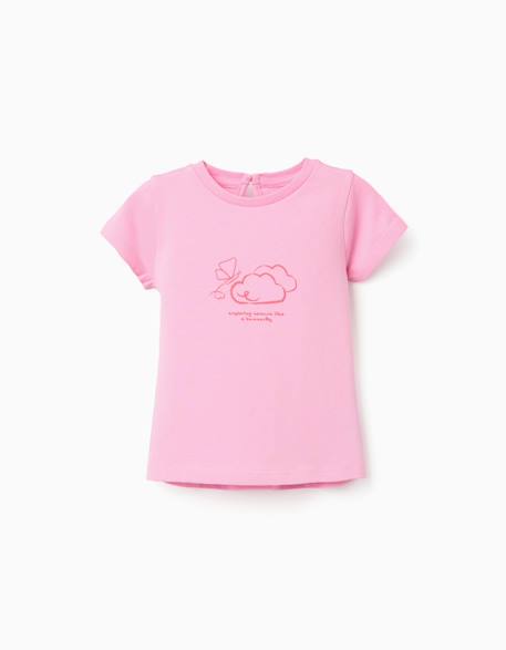 T-shirt en coton avec imprimé be curious Blanc+Rose 4 - vertbaudet enfant 