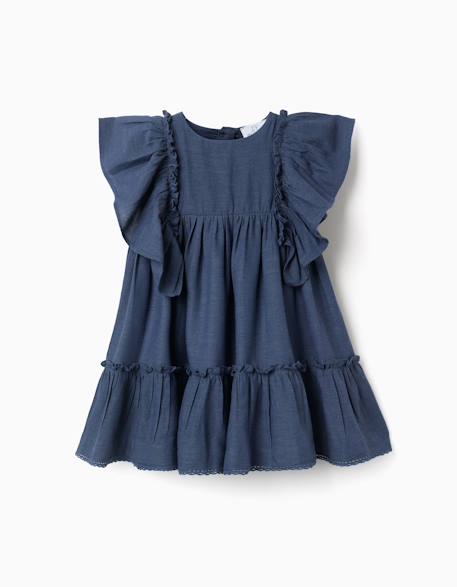 Robe en coton et lin avec manches à volants you&me Bleu 1 - vertbaudet enfant 