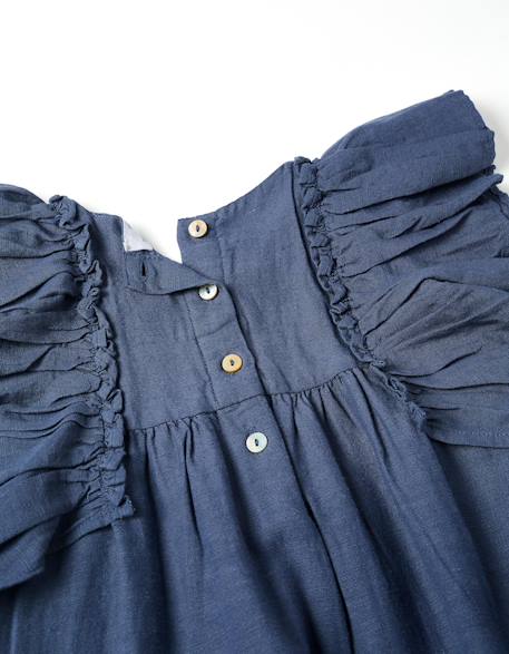 Robe en coton et lin avec manches à volants you&me Bleu 4 - vertbaudet enfant 
