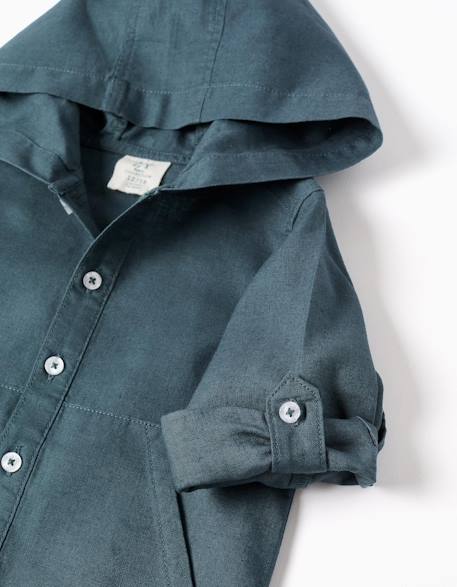 Chemise à manches longues en lin et coton avec capuche Bleu 4 - vertbaudet enfant 