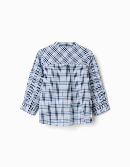 Chemise en coton à carreaux avec manches retroussées b&s Bleu foncé 2 - vertbaudet enfant 