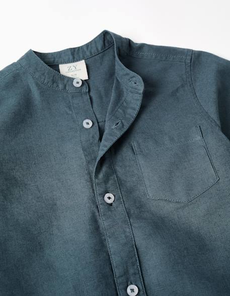 Chemise à manches courtes en lin et coton avec poche Blanc+Bleu foncé 6 - vertbaudet enfant 