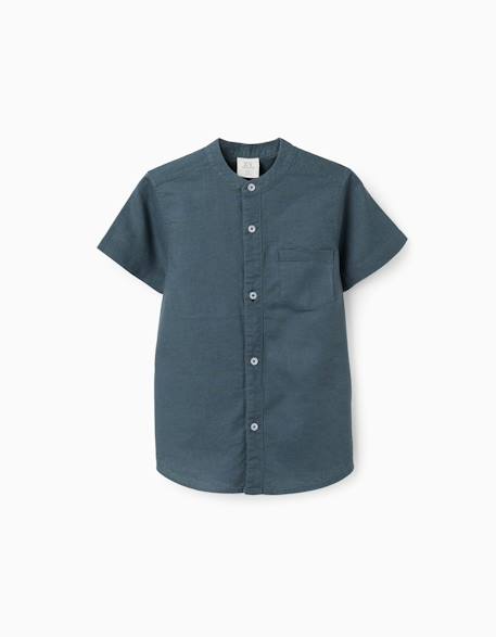 Chemise à manches courtes en lin et coton avec poche Blanc+Bleu foncé 4 - vertbaudet enfant 