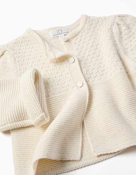 Cardigan en maille de coton à point de lien b&s Beige clair 3 - vertbaudet enfant 