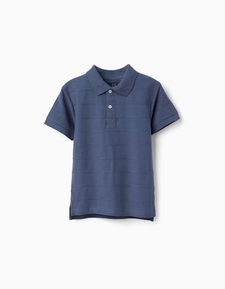 Polo en coton avec lignes en relief b&s Bleu 1 - vertbaudet enfant 