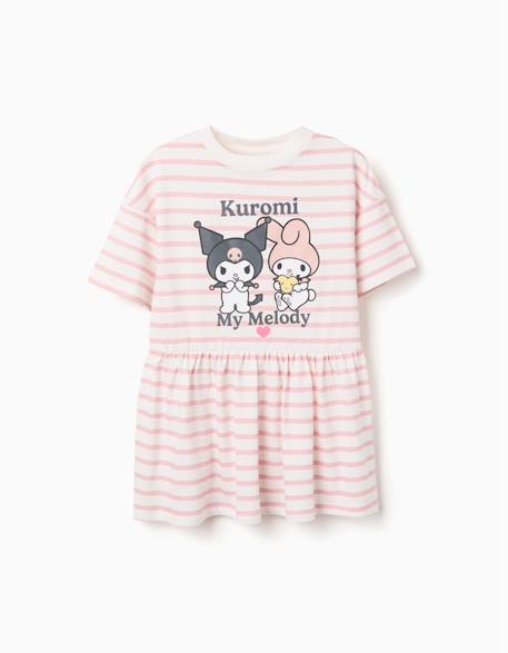 Robe en coton à rayures et imprimé kuromi Rose clair 1 - vertbaudet enfant 