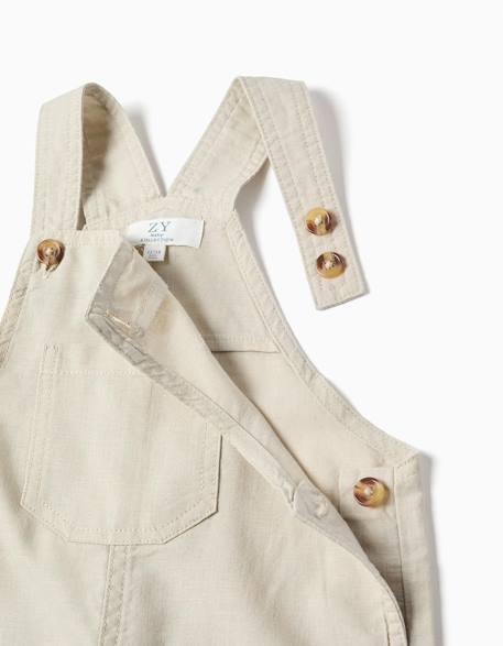 Salopette en lin et coton avec poches Beige clair+Bleu 3 - vertbaudet enfant 