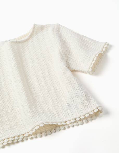 T-shirt en maille avec bordure en crochet Blanc+Rose clair 3 - vertbaudet enfant 