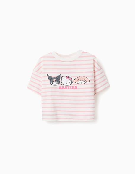 Fille-T-shirt en coton à rayures et imprimé besties