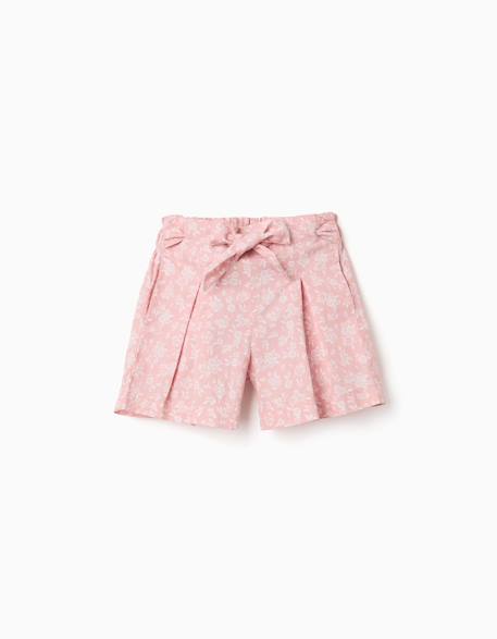 Fille-Short en popeline avec motif floral et ceinture
