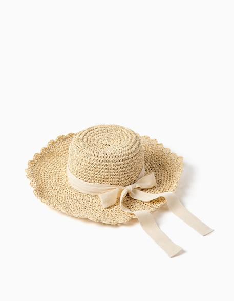 Chapeau de paille avec nœud décoratif Beige 2 - vertbaudet enfant 