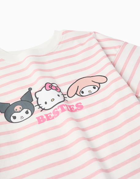 T-shirt en coton à rayures et imprimé besties Rose clair 3 - vertbaudet enfant 