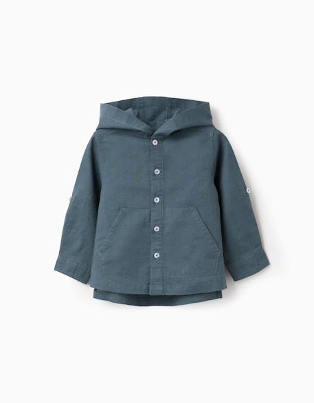 Bébé-Chemise à manches longues en lin et coton avec capuche
