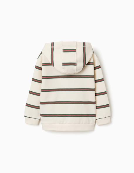Sweat en coton à capuche et rayures Beige clair 2 - vertbaudet enfant 