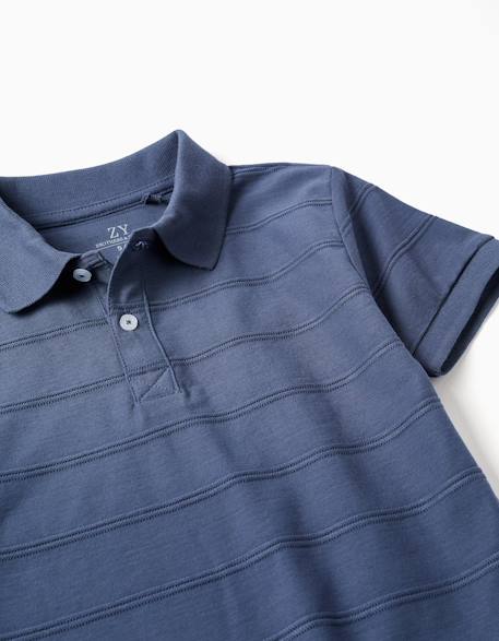 Polo en coton avec lignes en relief b&s Bleu 3 - vertbaudet enfant 