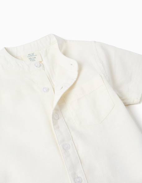 Chemise à manches courtes en lin et coton avec poche Blanc+Bleu clair 3 - vertbaudet enfant 