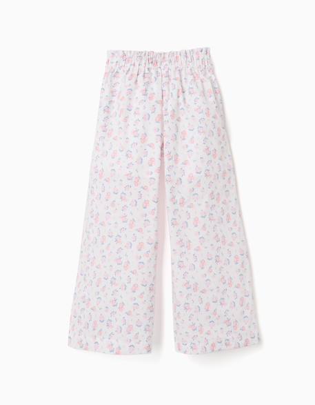 Pantalon en popeline à jambe large avec motif floral Blanc 2 - vertbaudet enfant 