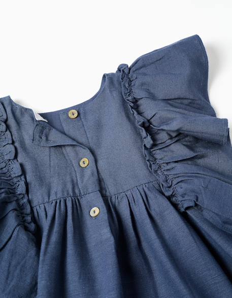 Robe en coton et lin avec manches à volants you&me Bleu 3 - vertbaudet enfant 