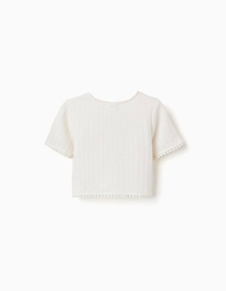 T-shirt en maille avec bordure en crochet Blanc+Rose clair 2 - vertbaudet enfant 
