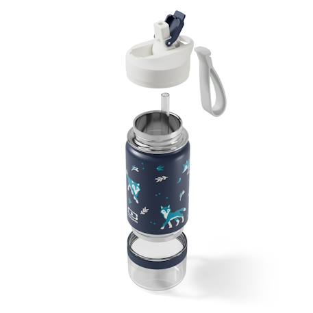 Gourde isotherme 2 en 1 avec paille 300ml twisty Bleu wolf+Cannelle fox+Vert raccoon 3 - vertbaudet enfant 