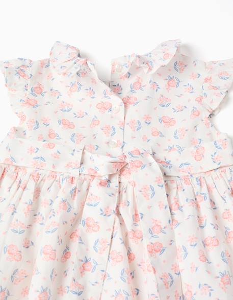 Robe en popeline à motif floral et volants Blanc+Bleu clair 3 - vertbaudet enfant 