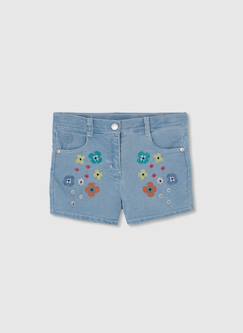 Short en jean fleurs  - vertbaudet enfant