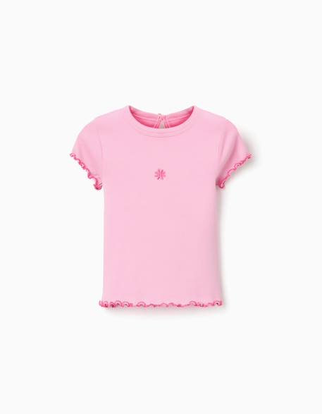 T-shirt côtelé à extrémités ondulées Beige clair+Rose 5 - vertbaudet enfant 