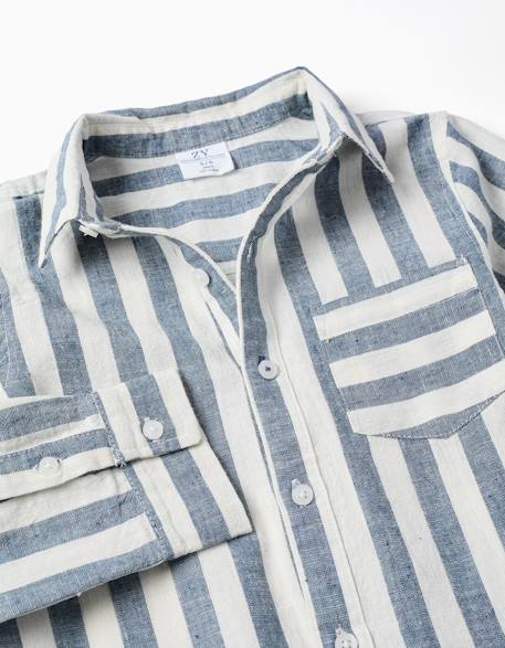 Chemise en coton et lin à rayures you&me Beige clair 4 - vertbaudet enfant 