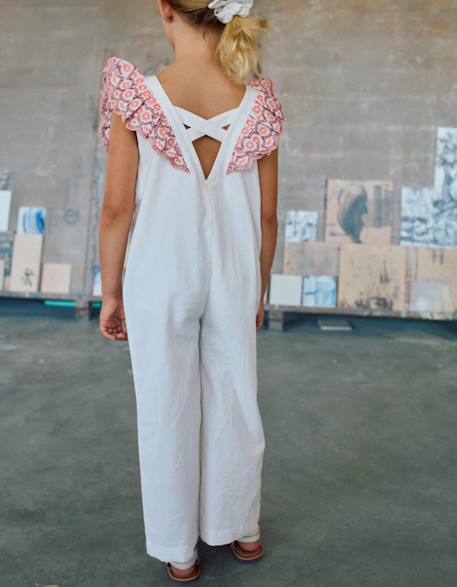Combinaison en coton à jambes larges et volants Beige clair 3 - vertbaudet enfant 