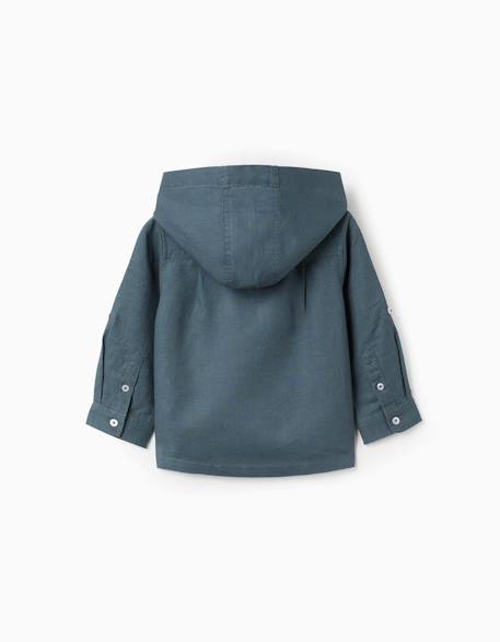 Chemise à manches longues en lin et coton avec capuche Bleu 2 - vertbaudet enfant 