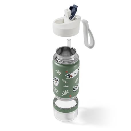 Gourde isotherme 2 en 1 avec paille 300ml twisty Bleu wolf+Cannelle fox+Vert raccoon 15 - vertbaudet enfant 