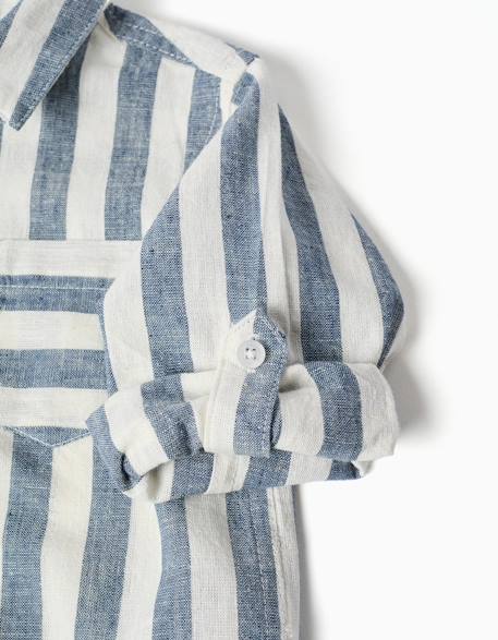 Chemise en coton et lin à rayures you&me Beige clair 4 - vertbaudet enfant 
