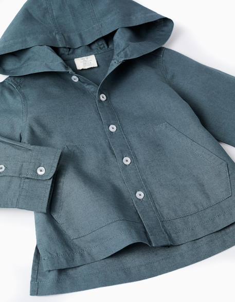 Chemise à manches longues en lin et coton avec capuche Bleu 3 - vertbaudet enfant 
