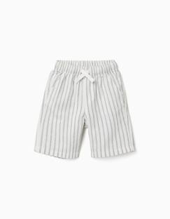 -Short midi en lin rayé avec cordon de serrage
