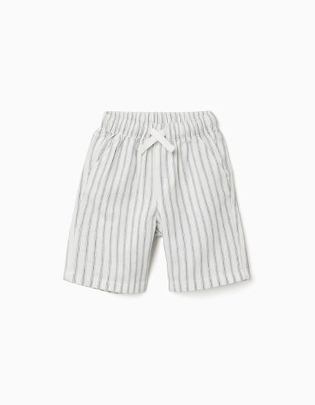 Garçon-Short midi en lin rayé avec cordon de serrage