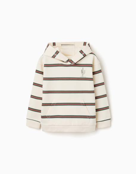 Sweat en coton à capuche et rayures Beige clair 1 - vertbaudet enfant 