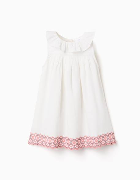 Robe en coton et lin à broderie anglaise Beige clair 1 - vertbaudet enfant 