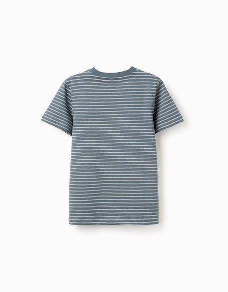 T-shirt en coton à rayures jacquard Bleu foncé 2 - vertbaudet enfant 
