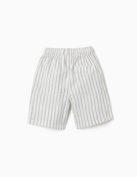 Short midi en lin rayé avec cordon de serrage Blanc 2 - vertbaudet enfant 