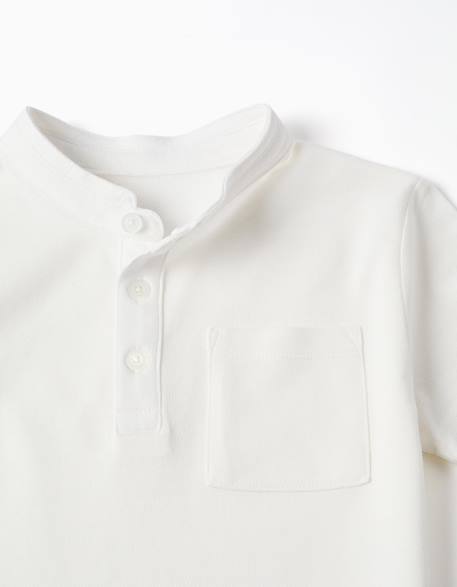 Polo en coton avec col mao et poche Blanc+Rose foncé 3 - vertbaudet enfant 