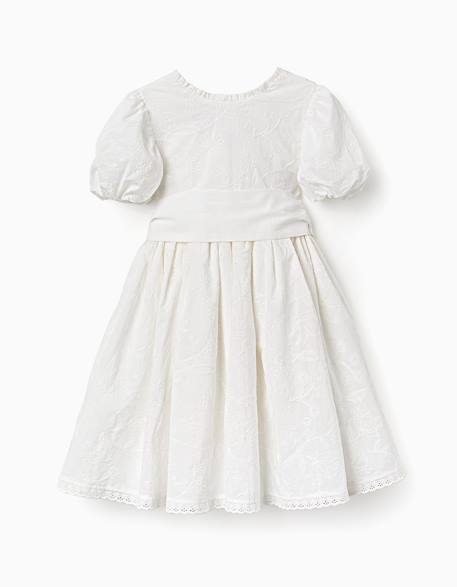 Robe en coton à manches ballon et ceinture Blanc 4 - vertbaudet enfant 