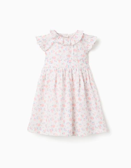 Robe en popeline à motif floral et volants Blanc+Bleu clair 1 - vertbaudet enfant 