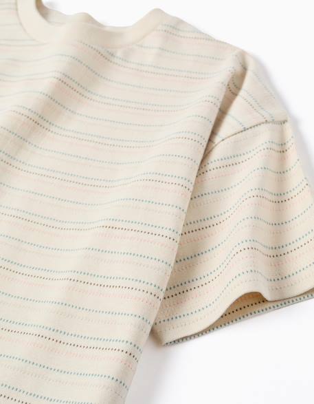 T-shirt en coton à rayures jacquard Blanc 3 - vertbaudet enfant 