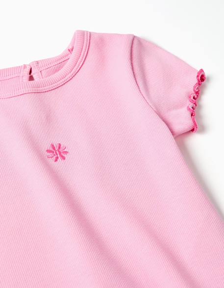 T-shirt côtelé à extrémités ondulées Beige clair+Rose 7 - vertbaudet enfant 