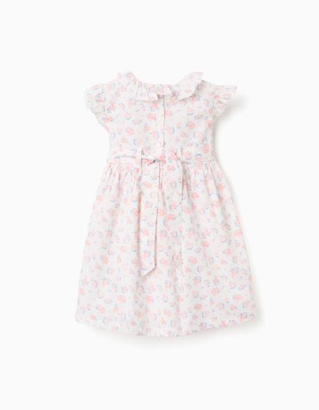 Robe en popeline à motif floral et volants Blanc+Bleu clair 2 - vertbaudet enfant 
