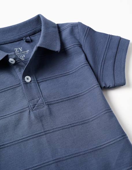Polo en coton avec lignes en relief b&s Bleu 3 - vertbaudet enfant 